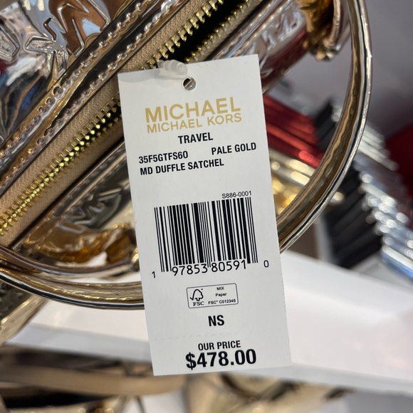 MICHAEL KORS Jet Set Medium Metallic Logo Debossed Satchel
Pale Gold 
NWT - Picture 5 of 16